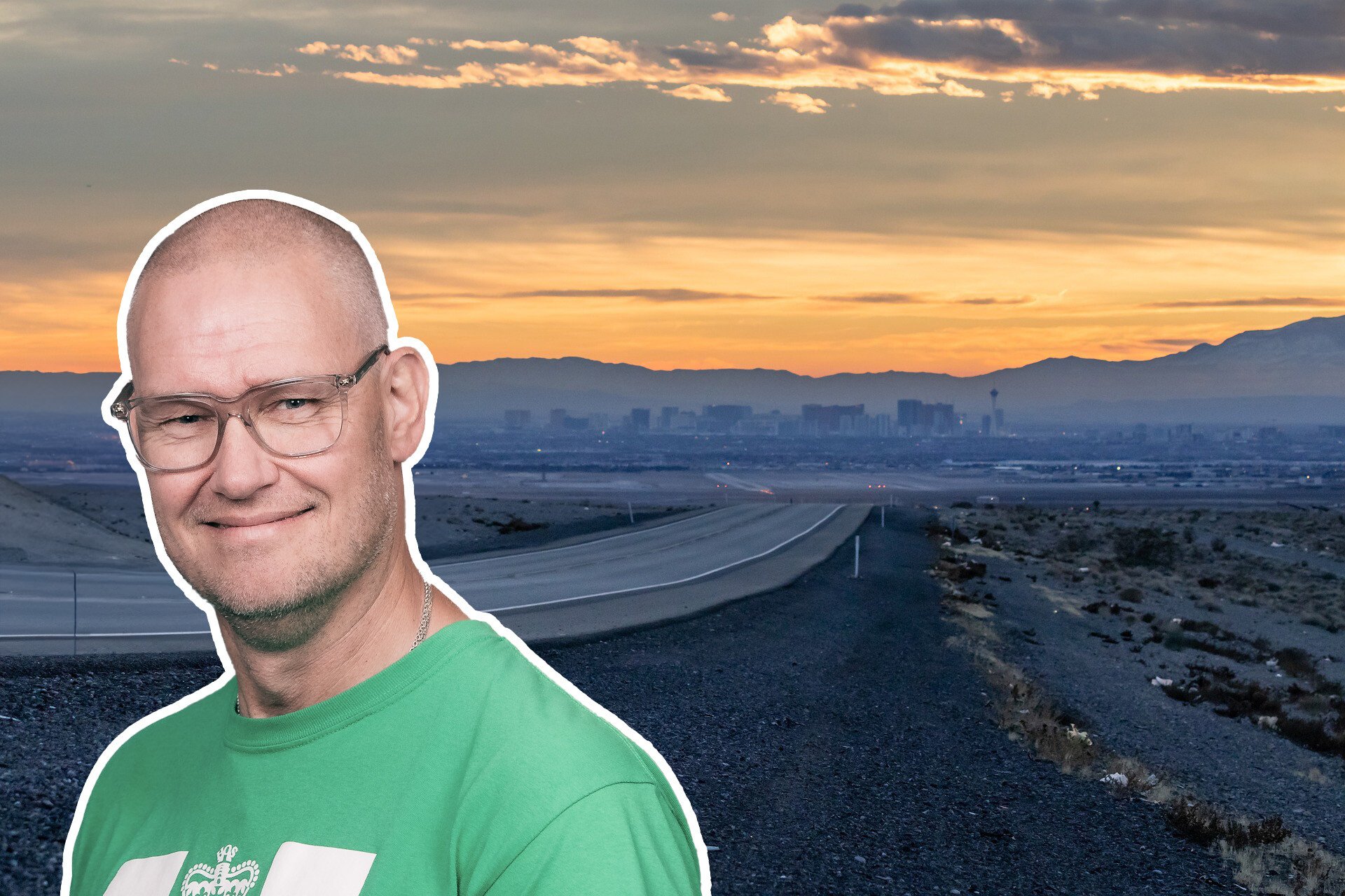 Johan Andersson med Las Vegas i bakgrunden