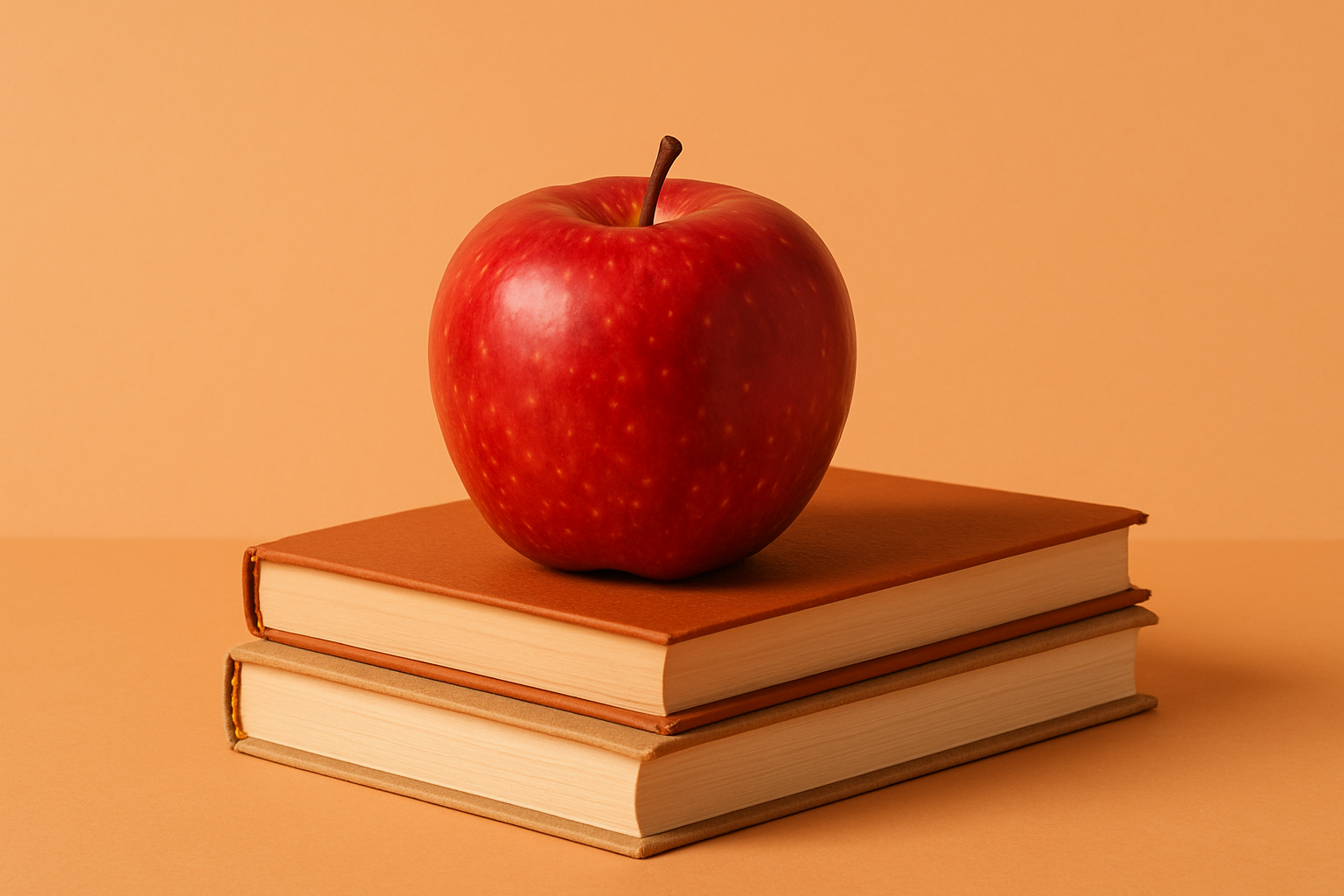 Konceptbild skola med böcker och äpple